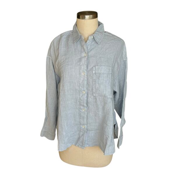 JAMES PERSE Chambray Blue Linen Long Sleeve Button Down Shirt Women's Size 1 - Picture 1 of 8